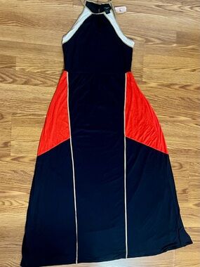Ann Taylor Colorblock Halter Maxi Dress - Navy Blue & Red